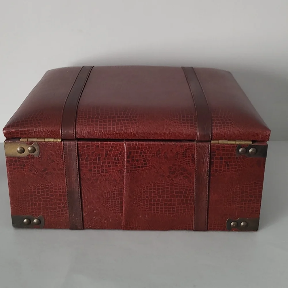 Vintage Decorative Storage Padded Vinyl  Storage Heavy Box Excellent Condition
